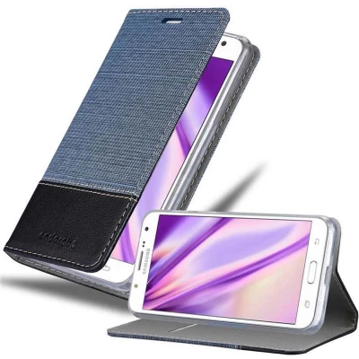 Afbeelding van Cadorabo Hoesje geschikt voor Samsung Galaxy J7 2015 in DONKERBLAUW ZWART Beschermhoes met magnetische sluiting, standfunctie en kaartvakje Book Case Cover Etui