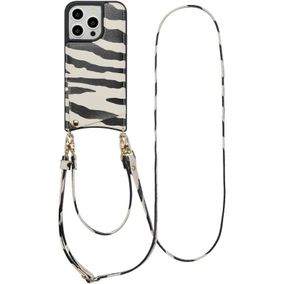 Afbeelding van Selencia Nova Telefoonhoes met Koord en Pashouder voor de iPhone 14 Pro Zazzy Zebra