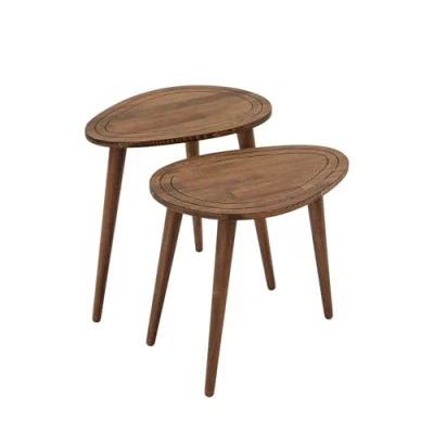 Afbeelding van Houten Nesting Tables Set 100% Massief Hout Walnoot Afwerking