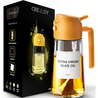 Afbeelding van CREADY Spray huile de cuisine 470 ml Distributeur d&#039;huile 2 en 1 Pulvérisateur pour friteuse à air Huilier