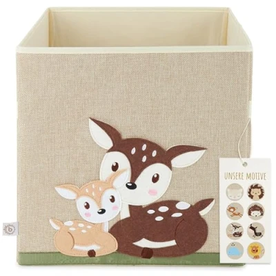 Afbeelding van Bieco opbergdoos voor kinderen, hertenmotief ca. 36 liter, opvouwbaar, schattige speelgoedkist Kallax plank, 33 x cm, kisten speelgoedopslag