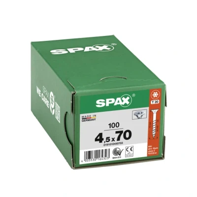 Afbeelding van Spax spaanplaatschroeven platverzonken kop verzinkt T Star T20 deeldraad 4.5x70mm (per 100 stuks)