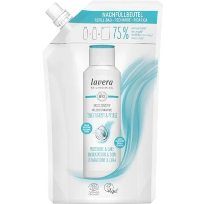Afbeelding van lavera Base Sensitiv verzorgende shampoo navulverpakking hydratatie en intensieve verzorging siliconenvrij veganistisch natuurlijke cosmetica 500 ml