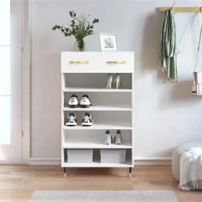 Afbeelding van Schoenenkast 60x35x105 cm bewerkt hout wit