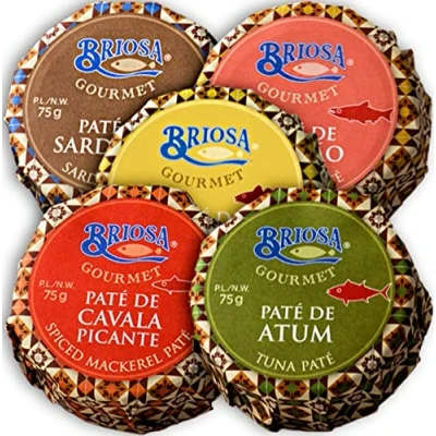 Afbeelding van Briosa Gourmet Sardines, zalm, macarons, tonijn en kabeljauw 5 x 75 g visdeeg brooddeeg met de hand geïncuteerd verpakt rijk aan omega 3 Portugal