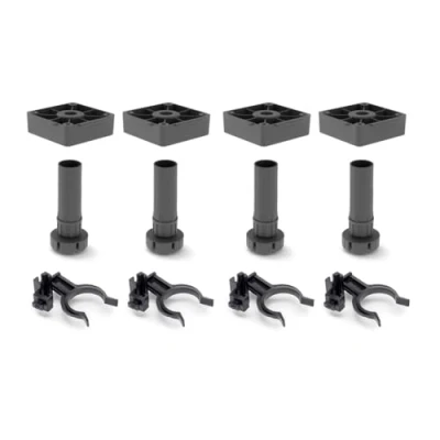 Afbeelding van Emuca poten voor meubels, meubelpoot van zwart kunststof met accessoires, set 4 in hoogte verstelbare 150 mm