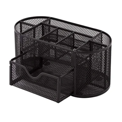 Afbeelding van pennenhouder pennenkoker tafelorganizer van metaal bureauplank met meettjeshouder mesh 350 x 297 275 mm zwart