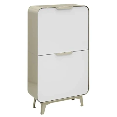 Afbeelding van ARREGUI Round CR431 R prullenbak voor keuken, 4 bakken, x 17 l (68 l), moderne afvalemmer afvalscheiding, vakken, stalen afvalbak met emmers, vuilniszak, crème en mat wit