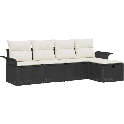 Afbeelding van vidaXL 5 Delige Tuinsofa Set met Kussens Zwart Poly Rattan