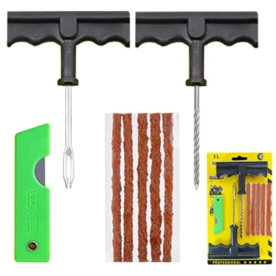 Afbeelding van NOOGUI Reparatieset voor lekke banden auto, repareert in 15 minuten, motorfiets, bestaande uit 5 strengen, 1 spiraalvormig T gereedschap, gereedschap en een