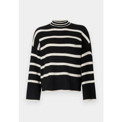 Afbeelding van ONLY Onlibi Higneck Trui, Dames, Maat: XS, Black stripes/whitecap gray melange