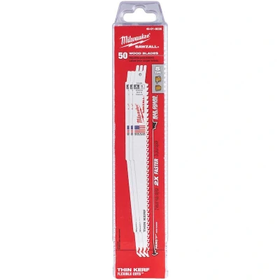 Image de MILWAUKEE 48016036 Lame de scie alternative THIN KERF pour bois avec clous 230mm 5 TPI (50 pcs)