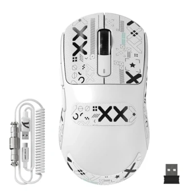 Image de ATTACK SHARK X3MAX 49g SUPERLIGHT Souris, Capteur PixArt PAW3950, Jusqu&#039;à 420000 DPI, Microswitches 100M Clicks, Souris de Jeu Sans Fil/Filaire BT/2.4G avec Câble Spiralé, pour PC/Xbox/PS5/Mac