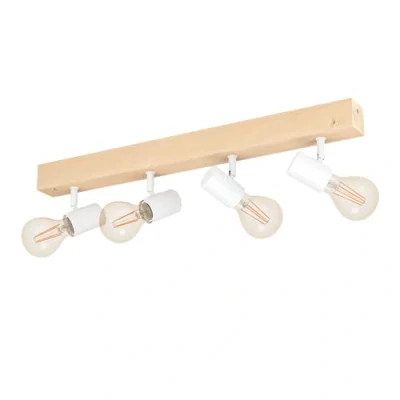 Afbeelding van EGLO plafondlamp Townshend 3, met vier lampen in vintage industriële stijl, retro lamp van staal en hout, kleur wit bruin, E27 fitting, FSC gecertificeerd