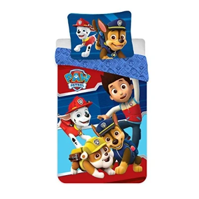 Afbeelding van BrandMac ApS Paw Patrol beddengoed met Marcus, Chase en Ruben, kinderdekbed, dekbedovertrek 140 x 200 cm + kussensloop 63