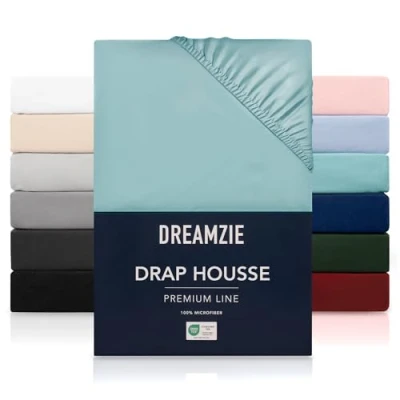 Image de Dreamzie Drap housse pour matelas de jusqu&#039;à 30 cm d&#039;épaisseur, 100 % microfibre polyester, eau, certifié sans produits chimiques (Oeko Tex) 90 x 190