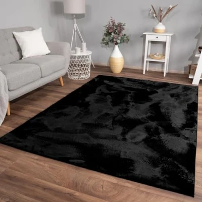 Afbeelding van TT Home Shaggy Tapijt, hoogpolig, pluche, effen, modern, kleur: zwart, afmetingen: 140 x 200 cm