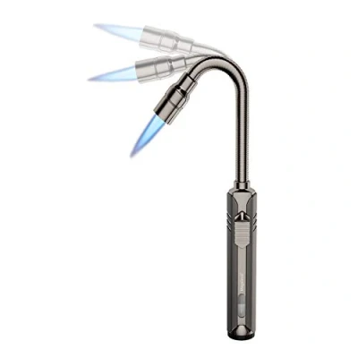 Afbeelding van Gasaansteker, keukenaansteker, kaars, lang, oplaadbaar, vuuraansteker, winddicht, met vlam, flexibele hals, 360 graden, kolenaansteker, voor barbecue, gasfornuis, haard, kaarsen (zonder gas), zwart