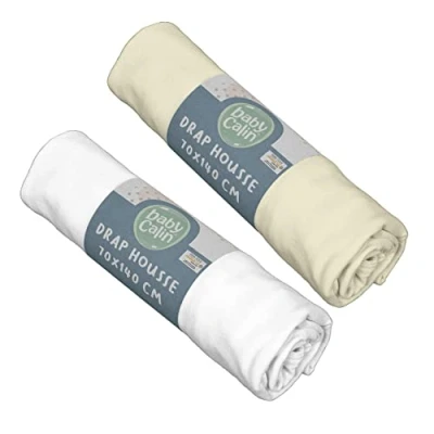 Image de Lot de 2 draps housse blanc / ecru 70 x 140 cm babycalin