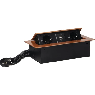 Afbeelding van Orno Pop up Stekkerdoos 2 stopcontacten USB A Inbouw Stekkerblok met 1.5 meter kabel Goud