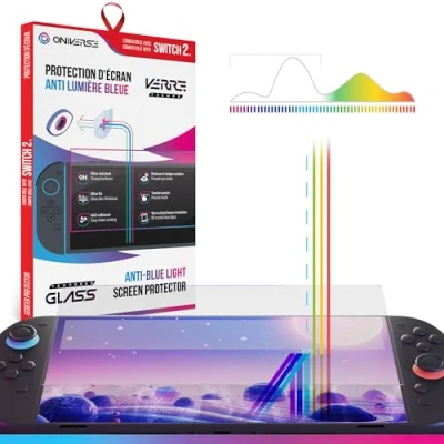 Afbeelding van Oniverse verre trempé Switch 2 Protection écran 9H Anti Lumière Bleue, Ultra Fin, Résistant aux traces et à la transpiration, compatible avec Nintendo Kit de Nettoyage Inclus