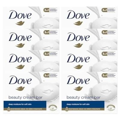 Image de Dove Original Beauty Cream Bar 3 en 1 nettoie, hydrate et nourrit Savon de bain sans sulfate pour une peau douce lisse, adapté un usage quotidien, 8 x 90 g