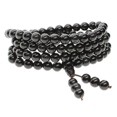 Afbeelding van COAI Mala Armband Halsketting Halfedelstenen Kralen 108 Kralen, Lak Steen, Obsidiaan