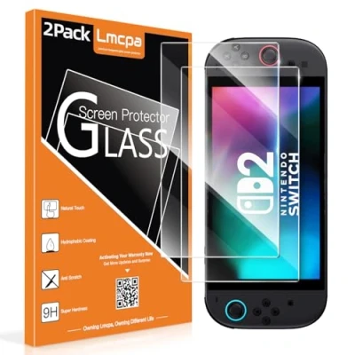 Afbeelding van Lmcpa Set van 2 screenprotectors gehard glas voor Nintendo Switch 2025, eenvoudige installatie, krasbestendig, High Definition, hardheid 9H 2025