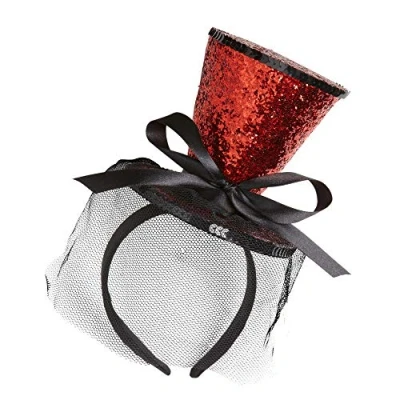 Afbeelding van &quot;Red Glitter Mini Top Hoed on Head With Boog &amp; Wake&quot;