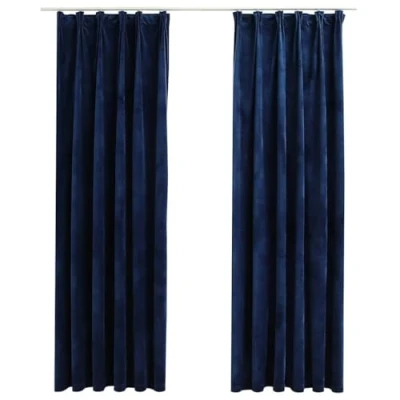 Afbeelding van vidaXL Verduisteringsgordijnen en haken, fluweel, donkerblauw, 140 x 225 cm, 2 stuks
