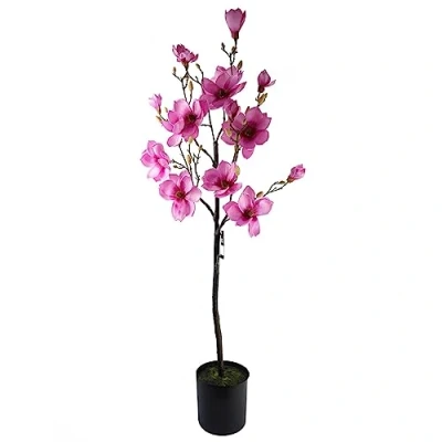 Afbeelding van Leaf Design UK Realistische kunstboom in roze magnoliabloemen, 140 cm