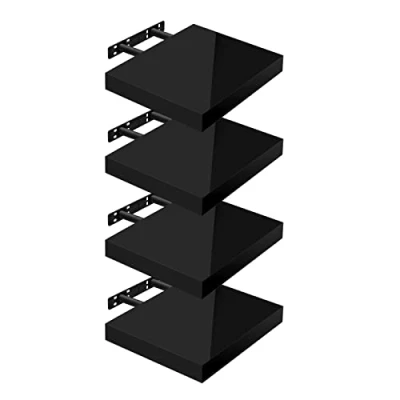 Afbeelding van WOLTU Wandplanken, 4 stuks, zwevend rek, boekenrek, cd, dvd, houten plaat, 30 x 22,9 3,8 cm, zwart, RG9489sz
