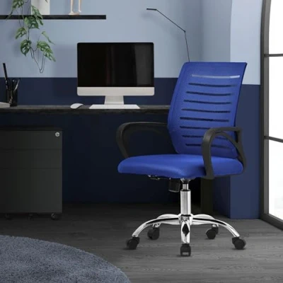 Afbeelding van Ergonomische bureaustoel met armleuningen Mesh stof blauw wielen ML design