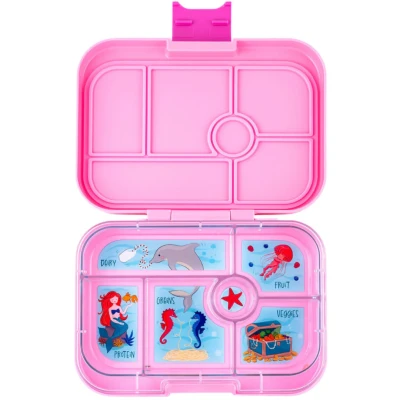 Afbeelding van Yumbox Original lekvrije Bento box lunchbox 6 vakken Power Pink / Mermaid tray
