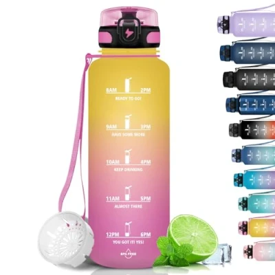 Afbeelding van Grsta BPA vrije sportfles met motiverende tijdweergave, voor sportschool, fiets, school, kantoor, 1,5 liter