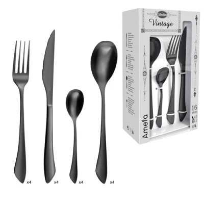 Image de Amefa coffret de 16 couverts acier inox noir instinct