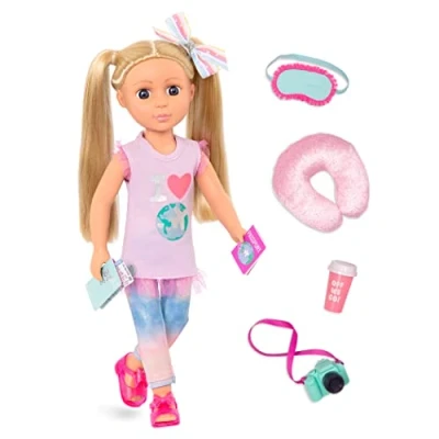 Afbeelding van Glitter Girls Percypop met beweegbare 35,6 cm reisaccessoires en camera Unieke paarse ogen blond haar Poppen voor meisjes vanaf 3 jaar