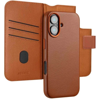 Afbeelding van Accezz Hoesje geschikt voor iPhone 16 Leather Bookcase 2 in 1 MagSafe Sienna Brown