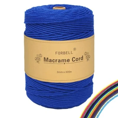 Afbeelding van FORBELL macramégaren, 3 mm x 300 m, hoogwaardig katoengaren voor doe het zelf handwerk, juweelblauw