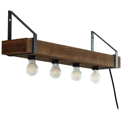 Afbeelding van Lindby wandlamp Vatana, hout, stekker, USB poort, 80 cm