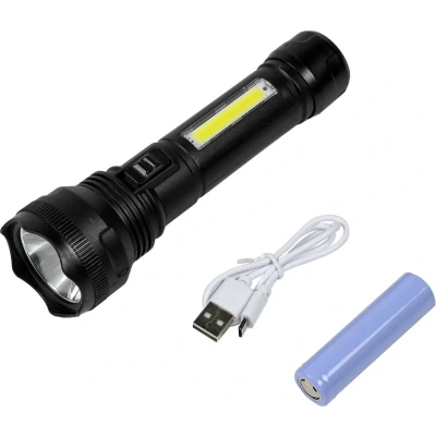 Afbeelding van Hofftech Zaklamp 1 watt LED en 3 COB Oplaadbaar Zwart