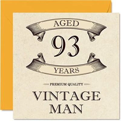 Afbeelding van Vintage verjaardagskaarten voor mannen, 93 jaar, grappige verjaardagskaart opa, vader, echtgenoot, oom, broer, 145 mm x mm, wenskaart 93e verjaardag