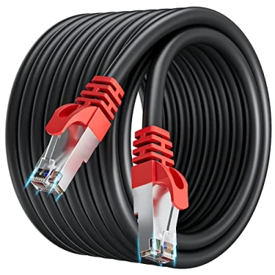 Afbeelding van Ethernet kabel, 10 m, Cat 7, RJ45, High Speed Gbit/s, netwerkkabel, afgeschermd, SFTP, voor buiten, binnen, wifi, gigabit, zwart, internetkabel, LAN, router, modem switch