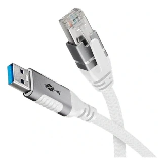Afbeelding van USB A naar RJ45 kabel Goobay 5 meter (USB 3.0, Cat6 FTP, Wit)