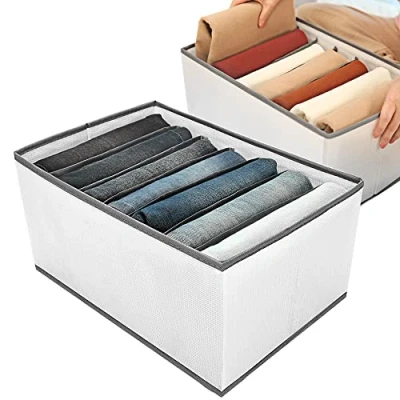 Afbeelding van EASEVE 2 stuks kast en kledingopbergorganizers opvouwbare ladeverdelers met 7 vakken voor jeans, broeken, overhemden, stapelbare opbergdozen
