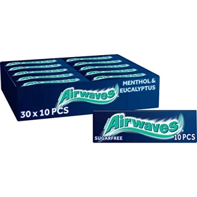 Afbeelding van AIRWAVES Kauwgom extreem menthol sterk/eucalyptus, 30 verpakkingen van 10 dragees, 420 g