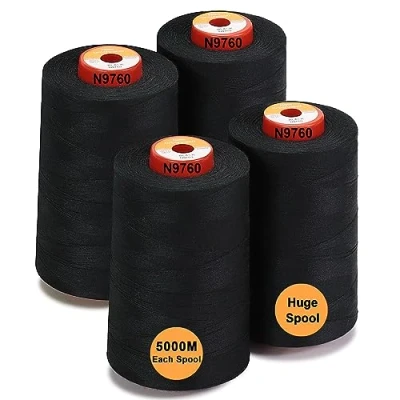 Afbeelding van New brothread 28 opties 4 grote kegel van 5000 m voor alle doeleinden polyester 40S/2 (Tex27) naaien, quilten, patchwork, overlock zwart