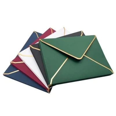 Afbeelding van 50 stuks uitnodigingsenveloppen, 12,7 x 17,8 cm, met goudfolierand, in 5 kleuren, DIN A7, luxe vouwenveloppen, voor bruiloftsuitnodigingen, foto&#039;s, afstudeerfeesten, wenskaarten