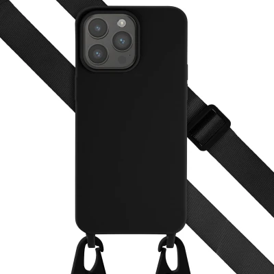Afbeelding van Selencia hoesje Geschikt voor iPhone 15 Pro Max met koord Siliconen afneembaar Zwart