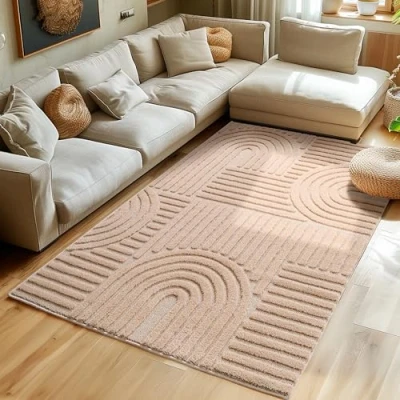 Afbeelding van Hoogpolig tapijt voor woonkamer, keukentapijt, in Scandinavische en boho stijl met 3D design, zacht pluizig. Afmetingen: 200 x 290 cm; kleur: roze.